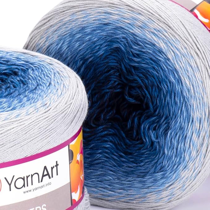 1 Skein/Pack Yarnart Flowers Gradient Yarn, Each Ball 8.8 Oz (250gr) / 1094 Yards (1000m), 55% Cotton 45% Acrylic, Superfine Fingering Weight for Knitting and Crochet, 271 - Light Gray Blue