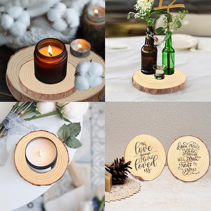 40 PCS 4.7-5.5 Inch Natural Wood Slices, Unfinished Pine Wood Circles with Barks for Coasters, DIY Crafts, Christmas Rustic Wedding Ornaments and Centerpieces,by GNIEMCKIN.
