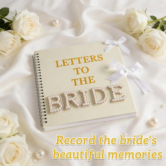 Oitnlaughter 539 Pcs Letters to The Bride Scrapbook Kit 8x8 Inch Wedding Bridal Memory Scrap Book Beige DIY Photo Album Guest Book with Pearl Stickers for Wedding Bridal Shower Anniversary