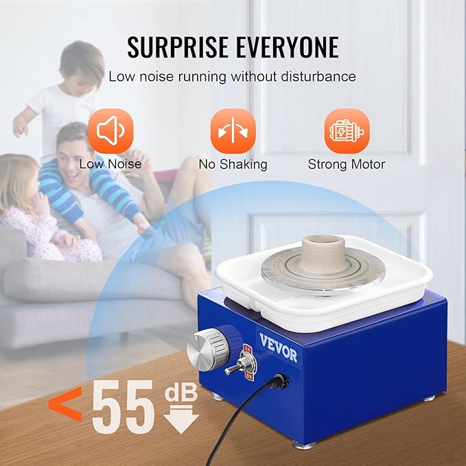 VEVOR Mini Pottery Wheel for Kids and Beginners, Complete Pottery Kit with 2 Turntables 2.6in/3.9in and 17 Accessories Tools, 0-300RPM Speed Adjustable, Craft Christmas Gifts for Kids Teens Adults