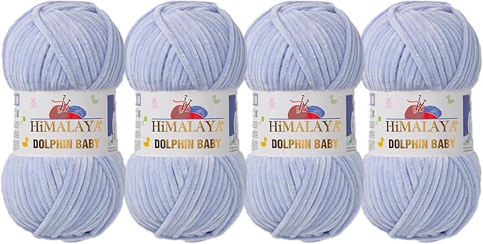 4 Skein/Pack Himalaya Dolphin Baby Chenille Yarn, Each Ball 100 gr (3.5 oz), 120 m (132 Yards), 100% Polyester, Super Bulky Baby Blanket Velvet Amigurumi Yarn, 80344 - Pale Blue