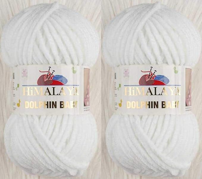 2 Skein/Pack Himalaya Dolphin Baby Chenille Yarn, Each Ball 100 gr (3.5 oz), 120 m (132 Yards), 100% Polyester, Super Bulky Baby Blanket Velvet Amigurumi Yarn, 80301 - Snow White