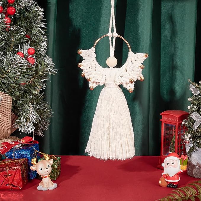 ORIGACH 3 Set DIY Angel Macrame Kit, Boho Macrame Angel Kit Wall Hanging Ornament for Beginners, Angel with Golden Beads Macrame DIY Kit with Instruction Tutorial for Adults