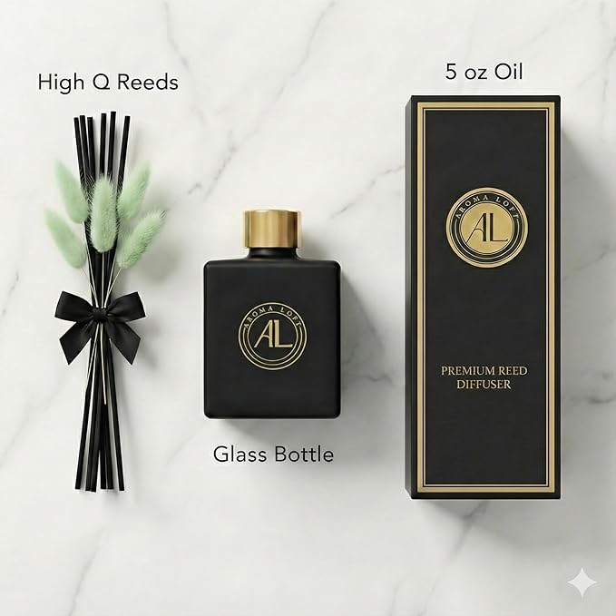 Reed Diffuser - Fragrance Diffuser for Home - 5 oz. Oil Diffuser Sticks - Bathroom Diffuser Set- Oil Diffuser Reeds - Scent Sticks in Oil-Office Smell Good Stuff (Black, Fresh Balsam)