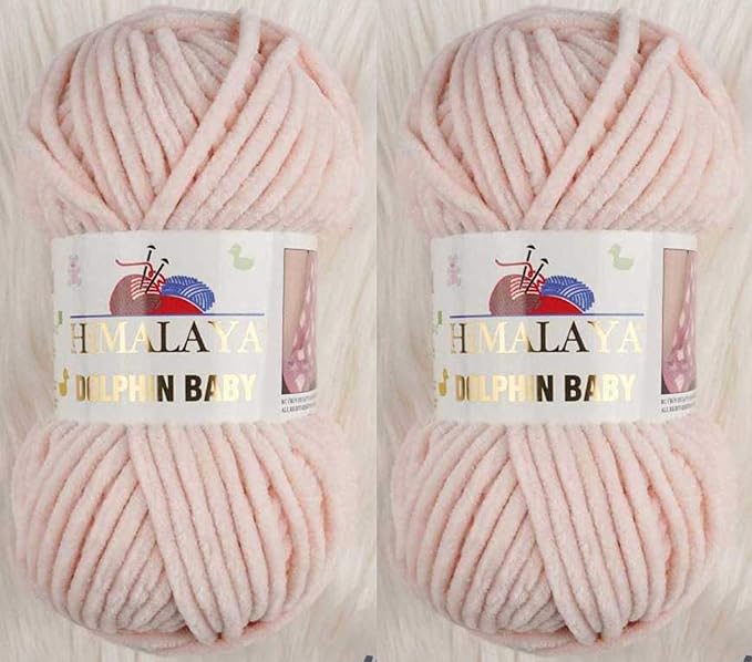 2 Skein/Pack Himalaya Dolphin Baby Chenille Yarn, Each Ball 100 gr (3.5 oz), 120 m (132 Yards), 100% Polyester, Super Bulky Baby Blanket Velvet Amigurumi Yarn, 80353 - Powder