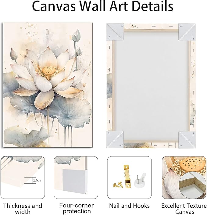 WENGTIAO 3Pcs Zen Canvas Wall Art Prints Beige Tree of Life Wall Paintings Buddha Lotus Pictures Posters Religious Spiritual Meditation Room Decor for Living Room Bedroom Spa Office 12x16x3Pcs