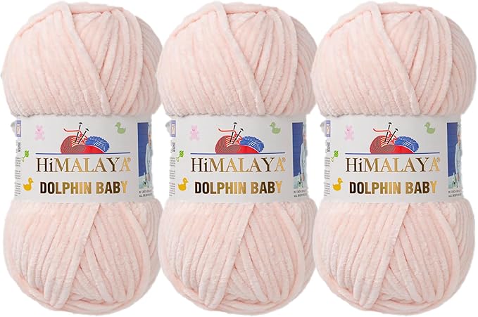 3 Skein/Pack Himalaya Dolphin Baby Chenille Yarn, Each Ball 100 gr (3.5 oz), 120 m (132 Yards), 100% Polyester, Super Bulky Baby Blanket Velvet Amigurumi Yarn, 80353 - Powder