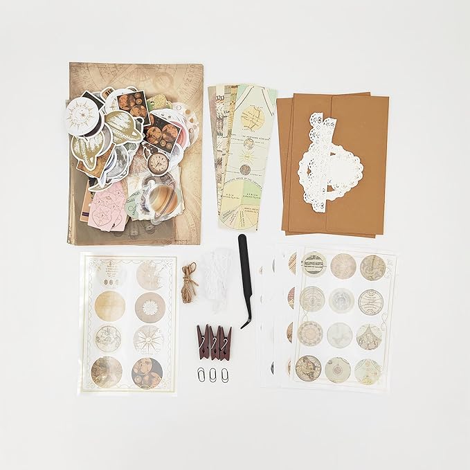 251PCS Vintage Scrapbook Supplies Pack, Scrapbooking Paper and Stickers Ephemera Bundle Junk Journal Kit for Art Aesthetic Journaling Collage Decoupage Craft (Space)