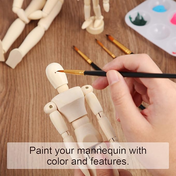 Sumind 3 Pack 12 8 5.5 Artist Wooden Manikin Flexible Jointed Mannequin Moveable Human Figure Model Wood Manikin with Stand for Home Office Decoration Drawing Painting Supplies