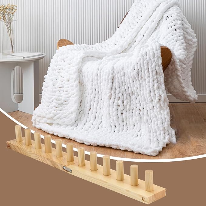 Chunky Knitting Blanket Loom, Thick Yarn Knitting Loom, Chunky Yarn Blanket Loom for Knitting Thick Yarn Projetcs, Foldable and Portable Chunky Blankets Extra Large Loom (12”) (4)