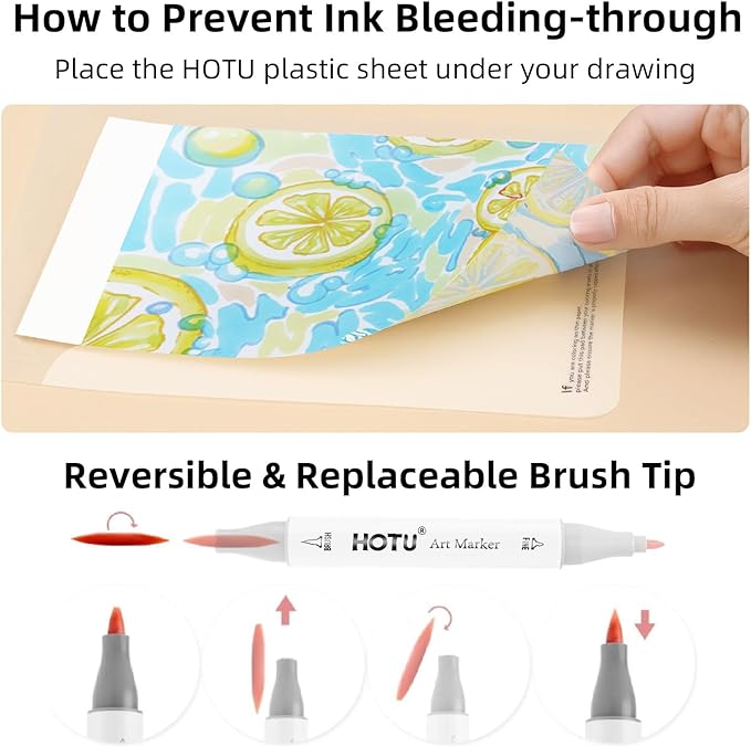 HOTU Alcohol Markers Brush and Fine Tip 50 Colors Dual Tips Art Marker Set Alcohol-based Sketch Pens with Carrying Case,Non-Bleeding Pad for Art Enthusiast Adults Coloring Illustration