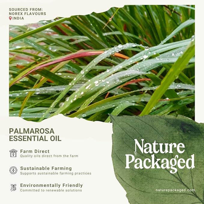 Nature Packaged Palmarosa Essential Oil Direct from Norex Flavours India for Skin and Aromatherapy - Aceite de Palmarosa for Candle Scent for Candlemaking and Soaps (15ml)