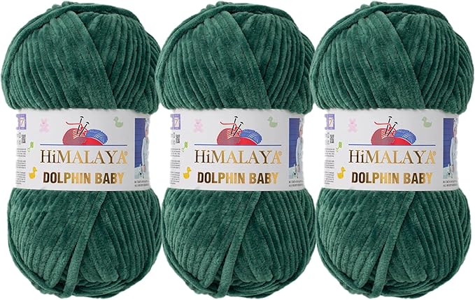 3 Skein/Pack Himalaya Dolphin Baby Chenille Yarn, Each Ball 100 gr (3.5 oz), 120 m (132 Yards), 100% Polyester, Super Bulky Baby Blanket Velvet Amigurumi Yarn, 80360 - Sea Green
