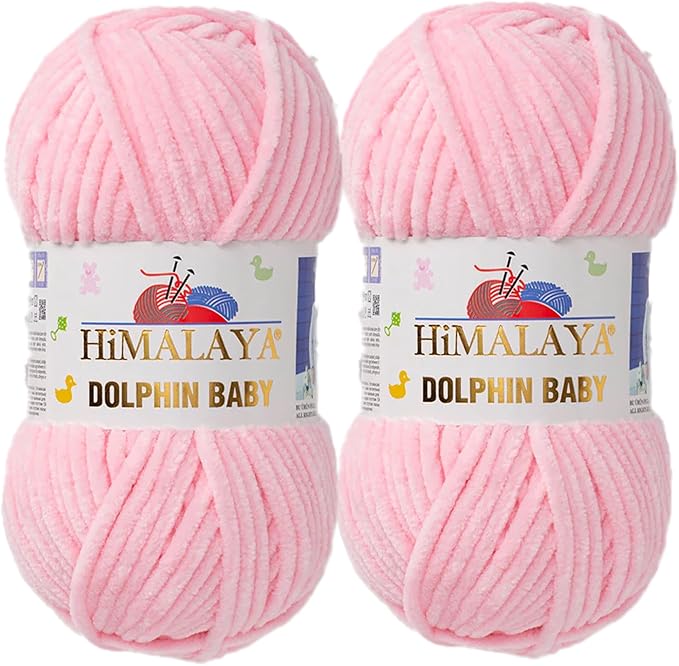 2 Skein/Pack Himalaya Dolphin Baby Chenille Yarn, Each Ball 100 gr (3.5 oz), 120 m (132 Yards), 100% Polyester, Super Bulky Baby Blanket Velvet Amigurumi Yarn, 80319 - Pink