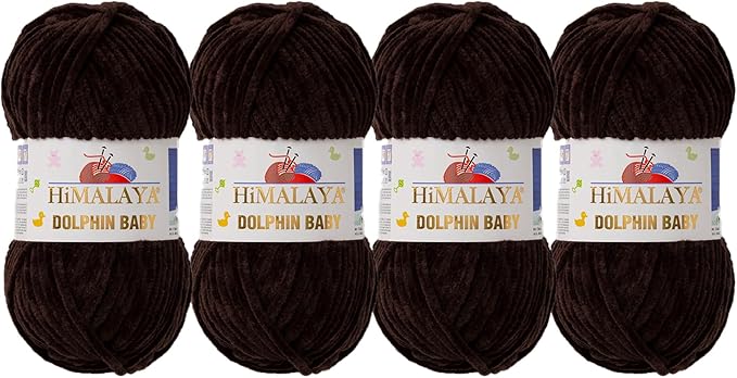 4 Skein/Pack Himalaya Dolphin Baby Chenille Yarn, Each Ball 100 gr (3.5 oz), 120 m (132 Yards), 100% Polyester, Super Bulky Baby Blanket Velvet Amigurumi Yarn, 80343 - Dark Chestnut