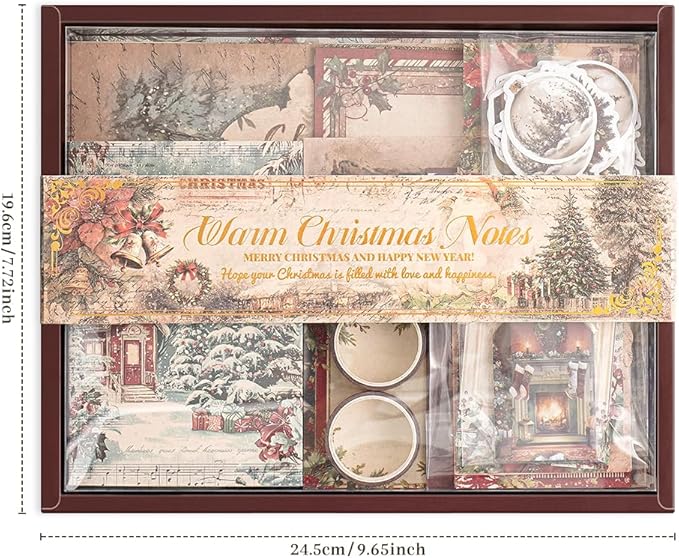 icceemee Scrapbooking Supplies Kit, Christmas Theme Scrapbooking Kit for Bullet Junk Journaling, Stationery, A6 Grid Notebook, Flower DIY Journaling Supplies, Birthday Craft Gift for Teen Girls