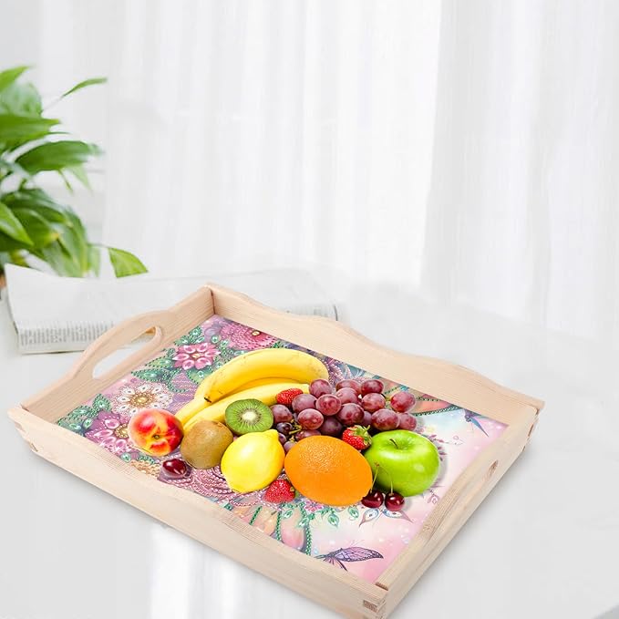 JZHYOAN Diamond Painting Trays for Adults, DIY Art Fruit Platters Entertaining Breakfast Coffee Table Home Decoration, Special Creative Design, Large Serving Platte for Living Room Dining