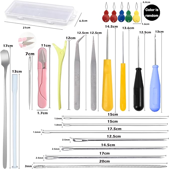 24PCS Candle Making Supplies with Storage box,Big Eye Long candle wick needle for Candle&Silicone Mold,Punch Needle with Hook Eye,Candle Tool Kit for Beginner,Candle Wicks Placing tube,Stirring spoon