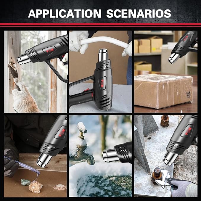 Heat Gun, TGK® 1800W Heavy Duty Hot Air Gun Kit 122℉~1202℉ Dual Temperature Settings with 3 Nozzle Attachments Overload Protection for Crafts, Shrink Wrapping/Tubing, Paint Removing, Epoxy Resin