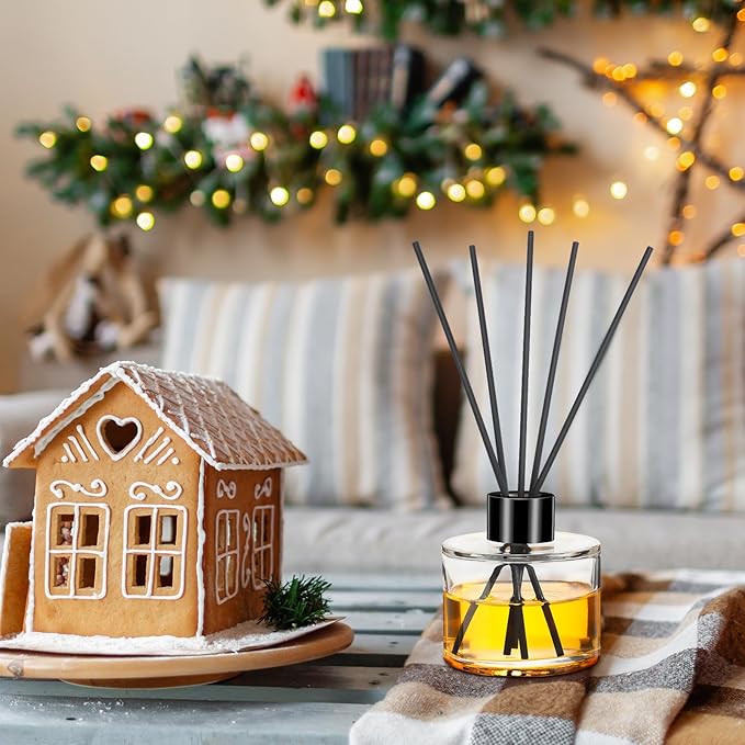 Chunful 2 Sets Reed Diffuser Bottle Empty Refillable Fragrance Glass Diffuser Bottles 100ml Round Glass Jars with Black Caps and Rattan Sticks for Living Room Home Replacement Fragrance DIY Decor