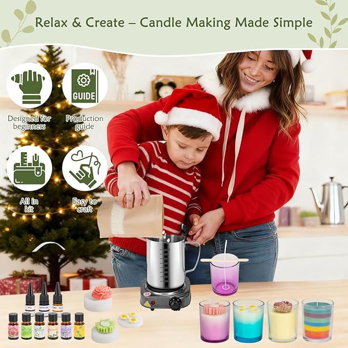 ZEROMX Candle Making Kit for Adults & Beginners - Full DIY Set with 1200g Soy Wax, Jars, Dyes, Floral Molds, Gift Packaging - Christmas Gift Idea for Holiday Gifting, Perfect Handmade Home Decor