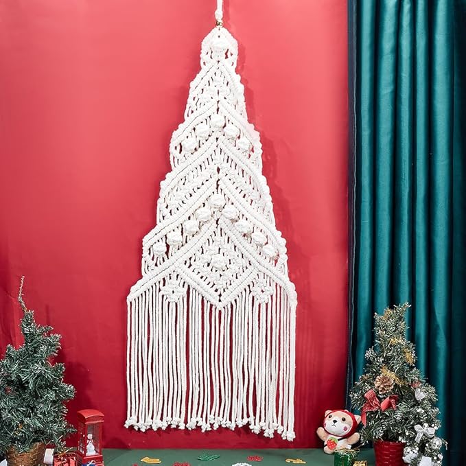 ORIGACH DIY Macrame Christmas Tree Large Wall Hanging kit Handmade Woven Macrame Wall Hanging Kit for Beginners Adults with Step by Step Video Tutorial Instruction Christmas Ornaments, 40x21inch