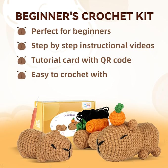 MOREJMTT Crochet kit for Beginners,Knitting kit,Equipped with Step-by-Step Video tutorials, Adult Junior Crochet kit,Crochet Animals kit(2pack Capybara)