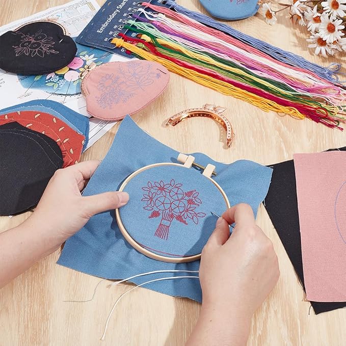 PLIGREAT Embroidery Coin Purse Kit for Adults Beginners Stamped Cross Stitch Kits Vintage Floral Handmade DIY Embroidered Clutch Starter Kit with Complete Tool Instructions Hand Embroidery Kit