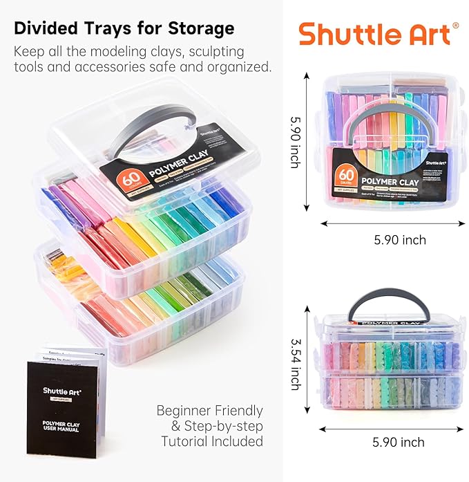 Shuttle Art Polymer Clay Kit, 60 Colors Oven Bake Clay for Kids, 19 Sculpting Tools, 16 Accessories, Non-Sticky, Non-Toxic DIY Crafts for Kids Adults