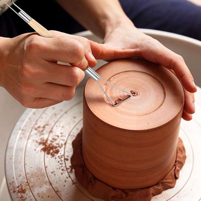 6Pcs Clay Sculpting Tools Ceramic Pottery Clay Ribbon Sculpting Tools Wooden Handle Sculpting Tools Kit Pottery Trimming Detail Tool Wire Loop Sculpture Set for Wax Carving Modeling