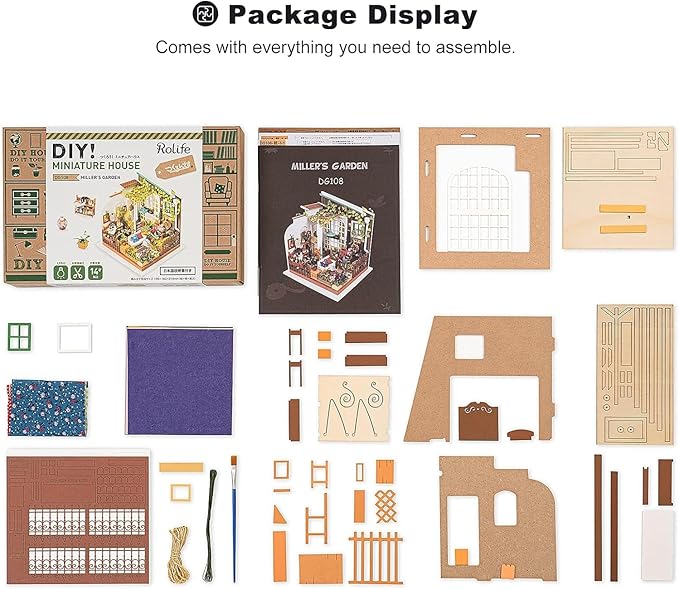 Rolife DIY Miniature House Kit Miller's Garden, Tiny House Kit for Adults to Build, Mini House Making Kit with Furnitures, Halloween/Christmas Decorations/Gifts for Family Friends (Miller's Garden)