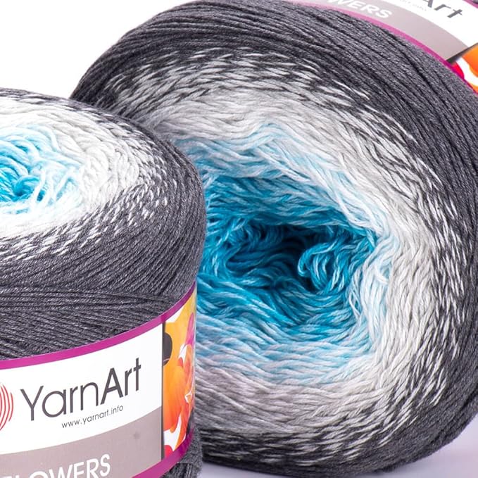 1 Skein/Pack Yarnart Flowers Gradient Yarn, Each Ball 8.8 Oz (250gr) / 1094 Yards (1000m), 55% Cotton 45% Acrylic, Superfine Fingering Weight for Knitting and Crochet, 251 - Gray White Blue