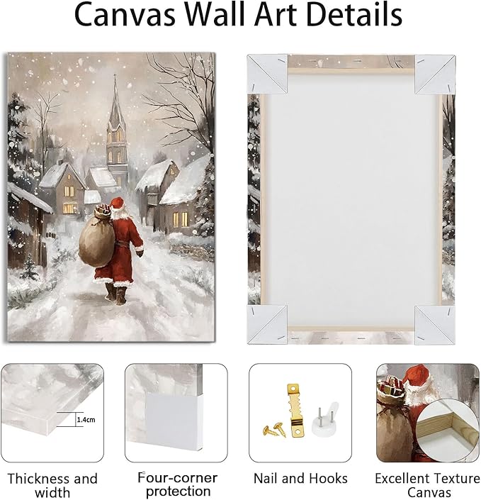 3Pcs Winter Snow Scene Canvas Wall Art for Bedroom, Christmas Pine Trees Landscape Wall Picture Retro Cabin Snowy Canvas Art Prints Painting Country Nature Wall Decor for Living Room Kitchen 20"x28"X3