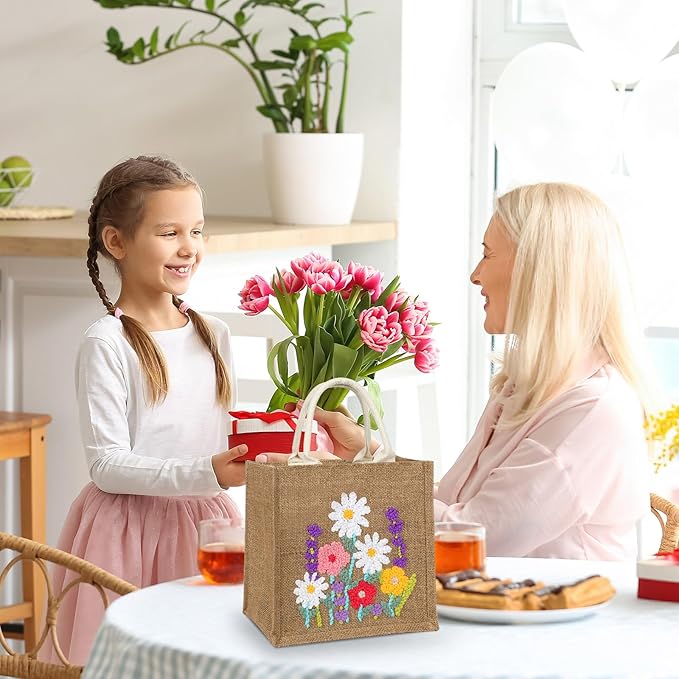 Punch Needle Kits for Beginners Adults Complete Embroidery Tote Bag Set with Flower Pattern Punch Needle Tote Bag Set with Instruction Yarns Tools DIY Embroidery Starter Kit for Easy Craft Gifts