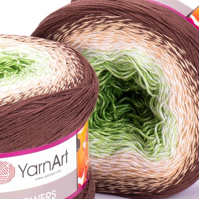 1 Skein/Pack Yarnart Flowers Gradient Yarn, Each Ball 8.8 Oz (250gr) / 1094 Yards (1000m), 55% Cotton 45% Acrylic, Superfine Fingering Weight for Knitting and Crochet, 272 - Brown Green