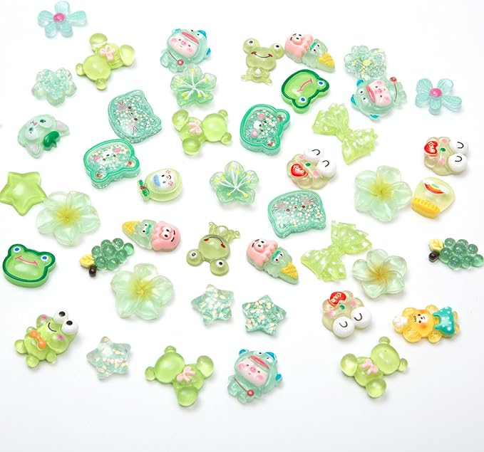 60pcs Slime Charms Cute Set for Crafts, Resin Set Ornament Scrapbooking, 3D Flatback Cute Embellishments for Scrapbook and Mini Decorations (Green)