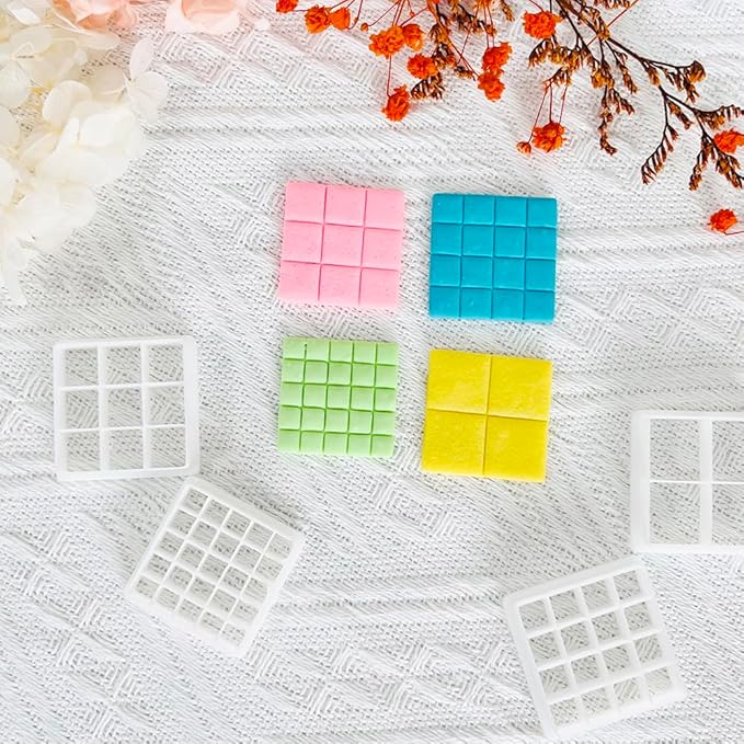 Xaekicr Grid Square Polymer Clay Cutters Set – 4PCS Geometric Clay Cutters for DIY Jewelry Making, Clay Tools for Polymer Clay Molds and Earring Projects