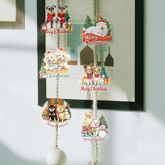 56 Pcs Cute Christmas Dog Stickers, Clear Waterproof Scrapbook Stickers with Santa Hat & Gifts, Adorable Puppy Holiday Decorative Decals for Journals, Crafts Cards Making
