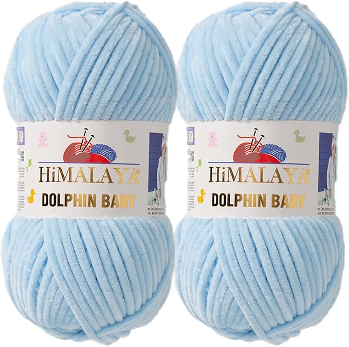 2 Skein/Pack Himalaya Dolphin Baby Chenille Yarn, Each Ball 100 gr (3.5 oz), 120 m (132 Yards), 100% Polyester, Super Bulky Baby Blanket Velvet Amigurumi Yarn, 80306 - Ice Blue