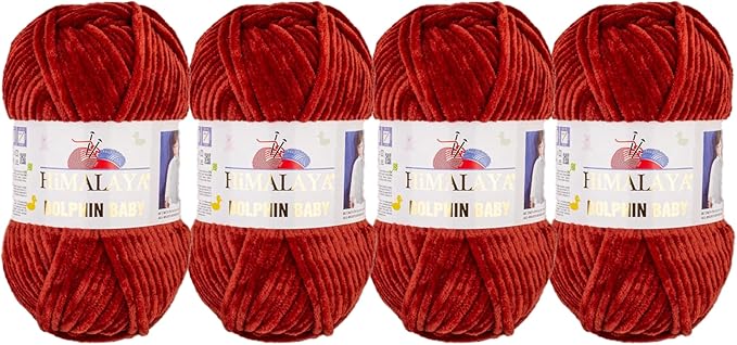 4 Skein/Pack Himalaya Dolphin Baby Chenille Yarn, Each Ball 100 gr (3.5 oz), 120 m (132 Yards), 100% Polyester, Super Bulky Baby Blanket Velvet Amigurumi Yarn, 80370 - Rust