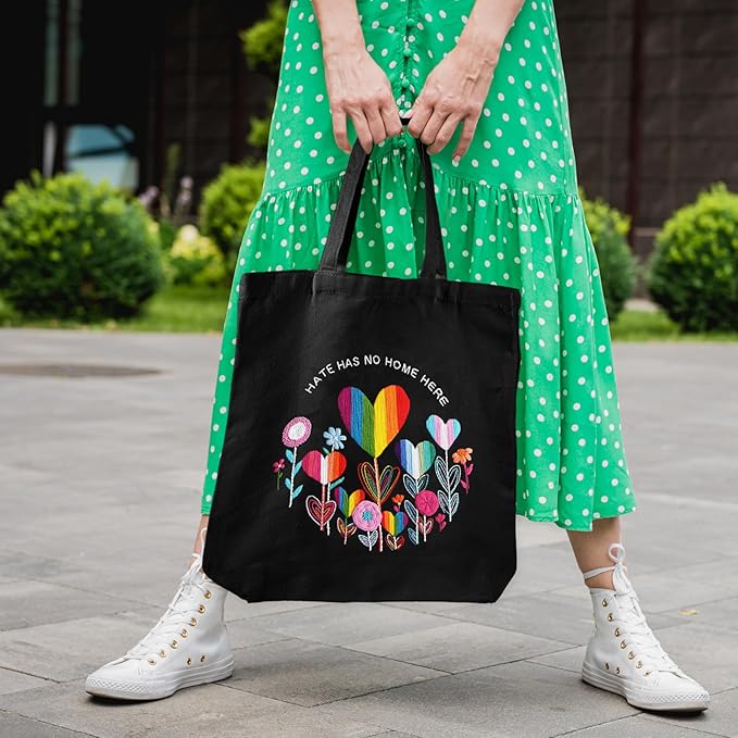 Louise Maelys LGBT Love Embroidery Kit Canvas Tote Bag for Beginners,Cross Stitch Kits for Adults,DIY Crafts Needlepoint,Women Shopping Reusable Grocery Bags