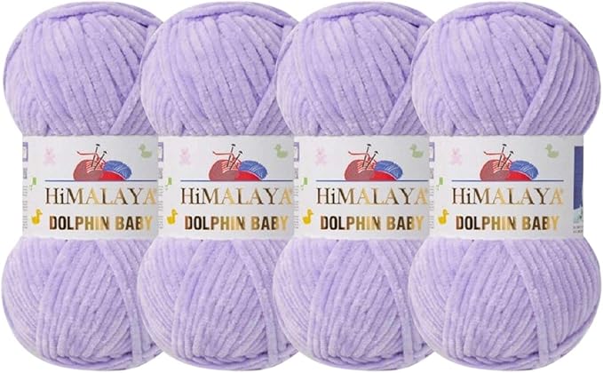 4 Skein/Pack Himalaya Dolphin Baby Chenille Yarn, Each Ball 100 gr (3.5 oz), 120 m (132 Yards), 100% Polyester, Super Bulky Baby Blanket Velvet Amigurumi Yarn, 80305 - Lavender
