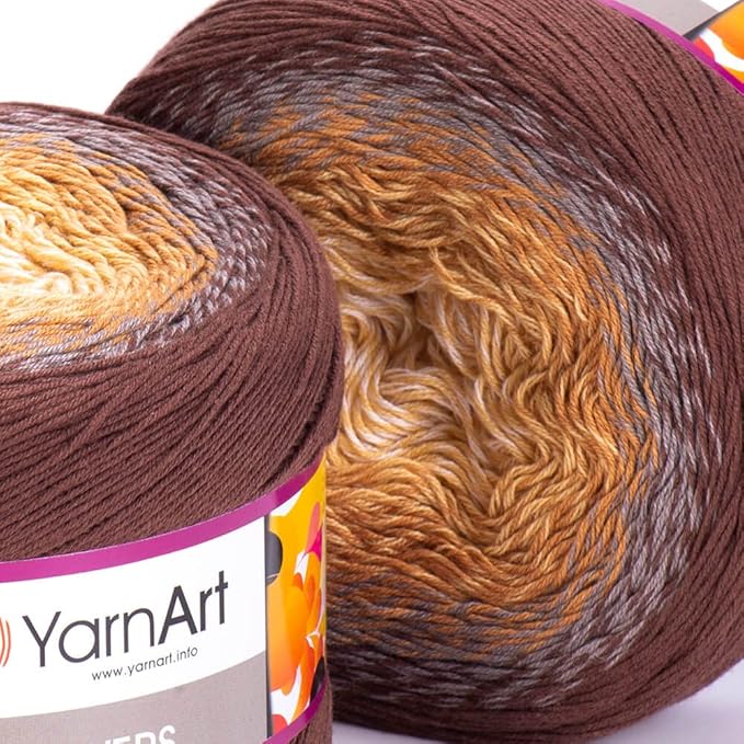 2 Skein/Pack Yarnart Flowers Gradient Yarn, Each Ball 8.8 Oz (250gr) / 1094 Yards (1000m), 55% Cotton 45% Acrylic, Superfine Fingering Weight for Knitting and Crochet, 284 - Brown Beige