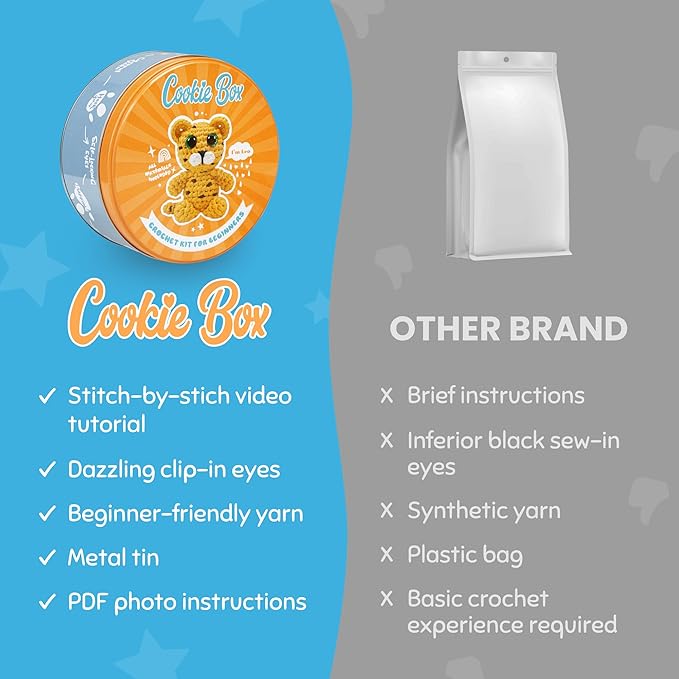 Cookie Box Crochet Kit for Beginners β Gift Set to Make Leopard Leo Amigurumi Plushie β Easy DIY Crochet & Knitting Starter Kit with Video and PDF Tutorials