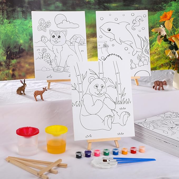Sherr 140 Pcs 20 Set Pre Drawn Canvas Kit for Painting Craft Sip and Paint Kit for Adults Pre Printed Canvas Painting Favor for Virtual DIY Birthday Gifts Adult's Date Party(Animal)