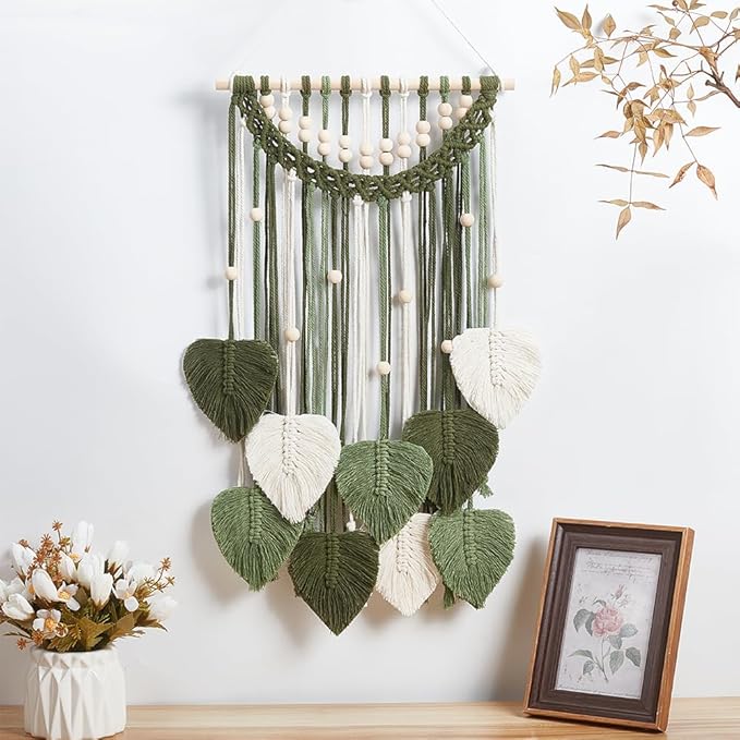 ORIGACH DIY Macrame Leaf Wall Hanging Kit Boho Macrame Leaf Tapestry Kit for Adults Beginner Handmade Macrame Feather Wall Hanging Decor for Living Room Bedroom
