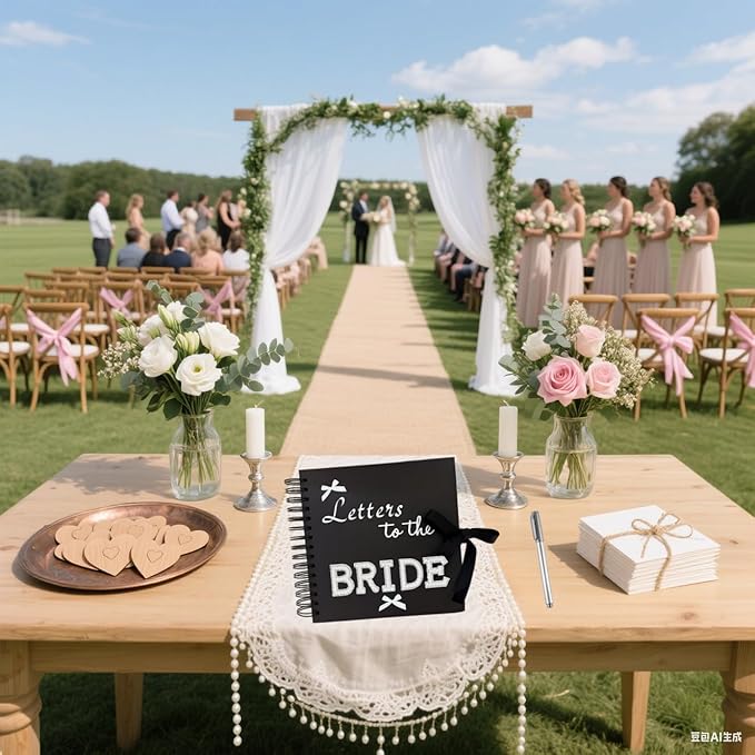 8" x 8" Letters to the Bride Scrapbook Album Guest Book, 80 Blank Pages Hardcover Photo Scrapbook Wedding Memory Book for Bridal DIY, Family, Anniversary with DIY Accessories Kit (Black Kraft Paper)
