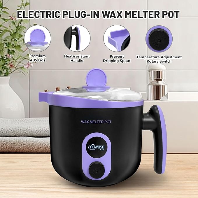 AOWOSA Candle Melting Pot Electric Wax Melter for Candle DIY Making with Pouring Spout, Non-Stick Candle Making Pouring Pot Soap Making Melting Pot with Constant Temperature Function, Black