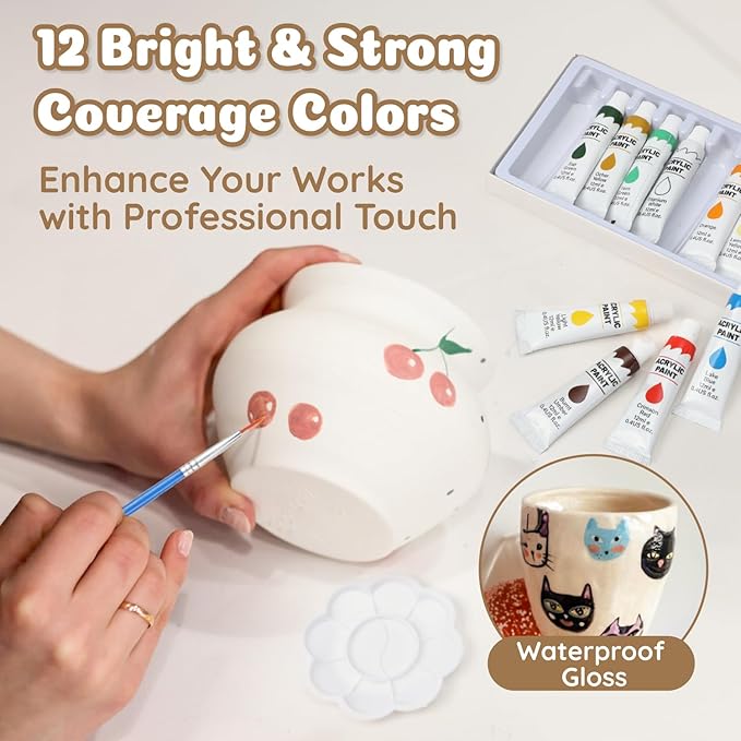 Air Dry Clay for Adults - Pottery kit for Beginner, Air Dry Clay w/Air Dy Clay Tools,White Dry Clay,Sculpting Tools, Gloss Varnish,DIY Plate Making Kit for Arts & Crafts,Christmas Gift