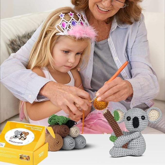 MOREJMTT Crochet Kit for Beginners Animal,Crochet Animal Kits,Crocheting Kit for Starters,Learn to Crochet with Step-by-Step Video Tutorials,Beginner Crochet Kits for Adults(Koalas+Sloth)